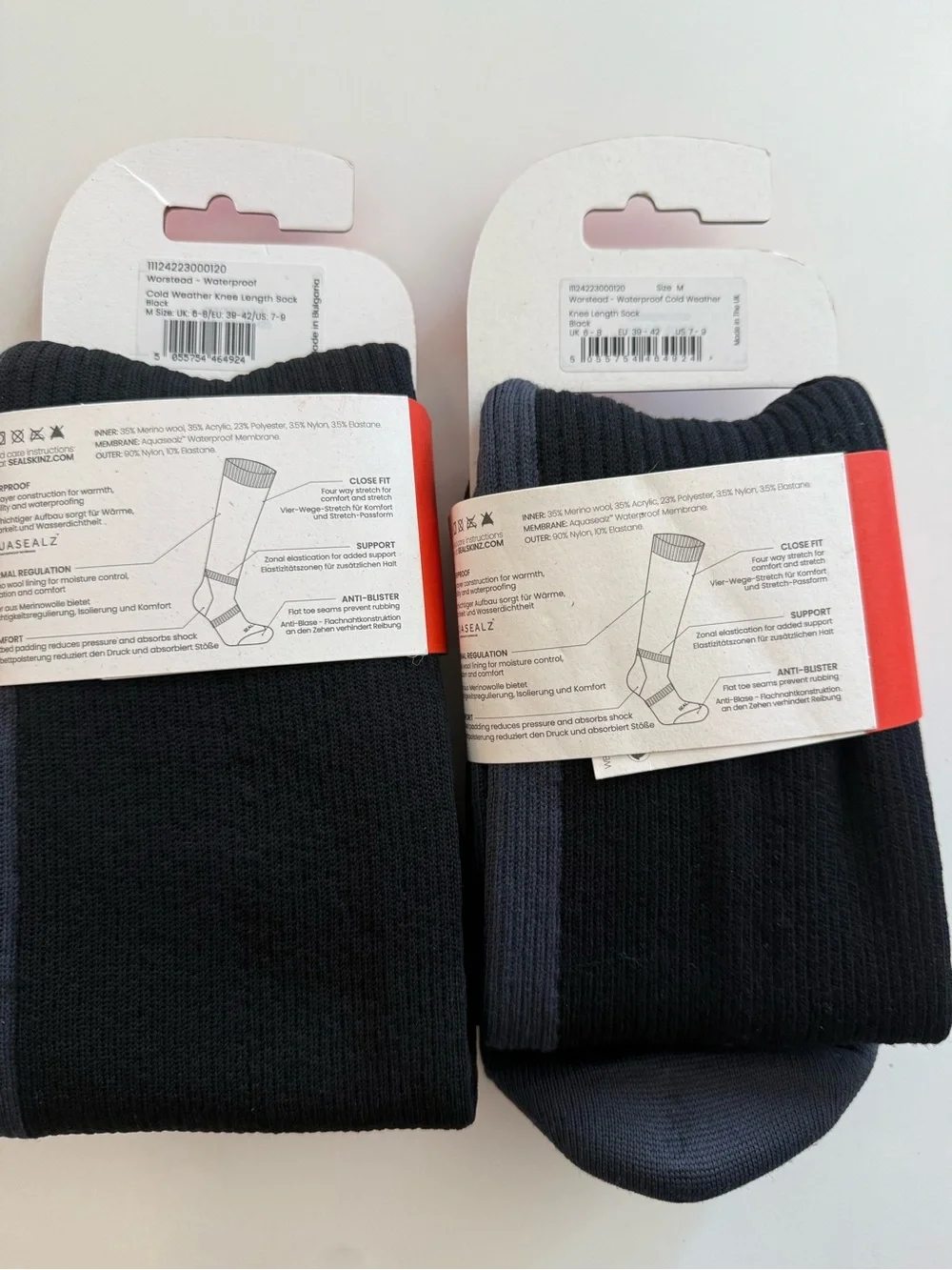 2 pair Sealskinz Worstead Waterproof Cold Weather Knee Length Socks